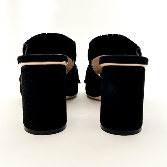 Gucci Marmont GG Logo Black Suede Fringe High Heeled Slip On Mules Slides 38.5 - Picture 6 of 12